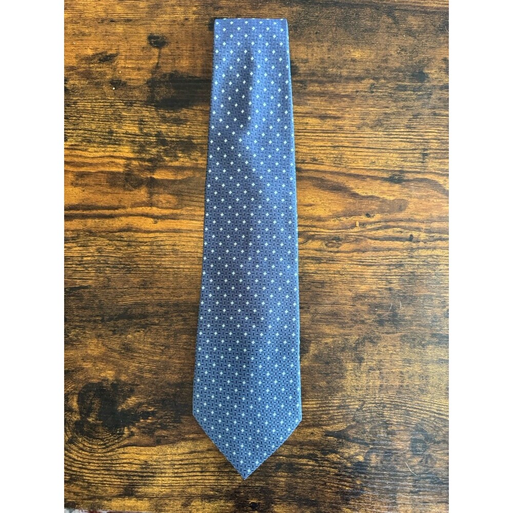 Versa Men's Woven Silk Tie - Blue/Yellow Geometric Pattern Pointed